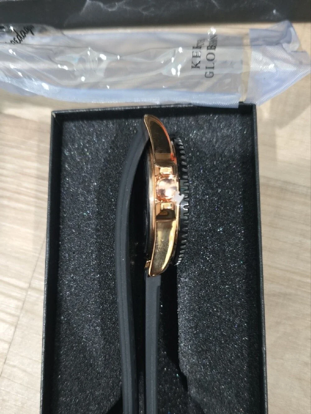 Men's Black Silicone Strap Watch with Rose Gold Accents